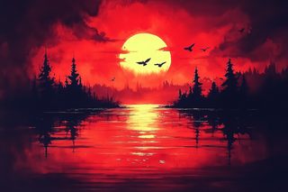 Sunset Over Dark Forest