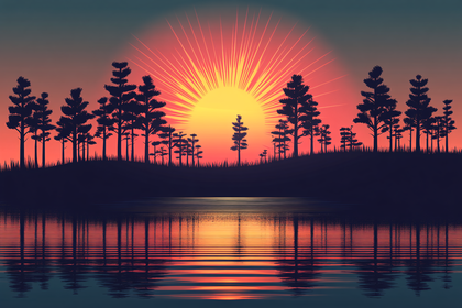 Sunset Over Lake Silhouette