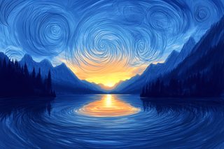 Sunset Over Mountain Lake