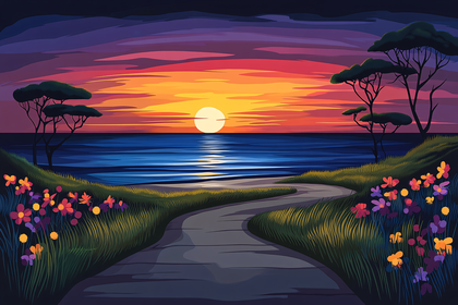 Sunset Path By The Sea