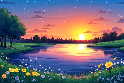 Sunset Serenity Over Tranquil Lake