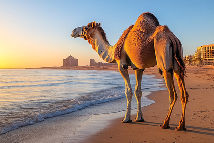 Sunset Serenity With Coastal Camel