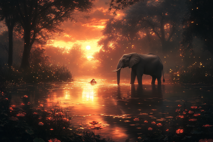 Sunset Serenity with Elephant