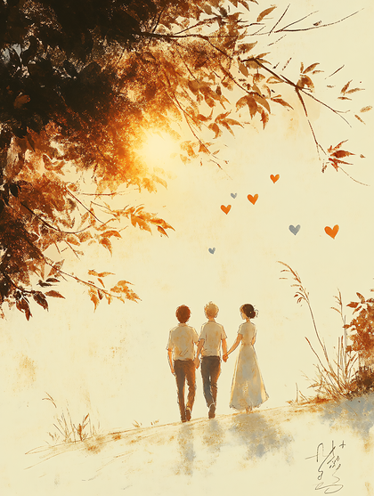 Sunset Stroll with Hearts