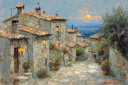 Sunset Village Street Painting