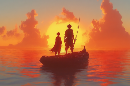 Sunset Voyage Of Two Figures