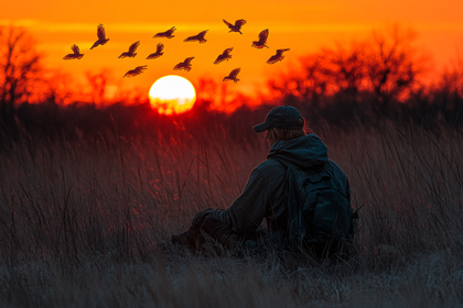Sunset Watcher with Birds