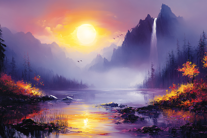 Sunset Waterfall Landscape
