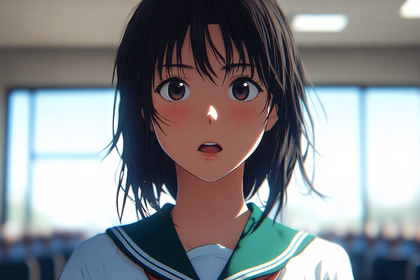 Surprised Anime Girl in School Uniform