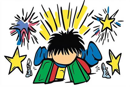 Free Download Cartoon Illustration: Child in Awe with Bursting Star Effects