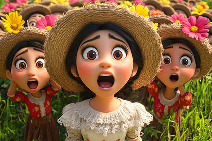 Surprised Girls With Straw Hats