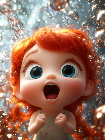 Surprised Redhead Girl With Bubbles