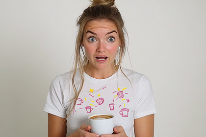 Surprised Woman Holding Coffee Cup