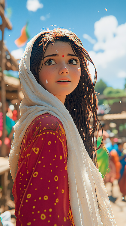 Surprised Woman In Traditional Indian Attire