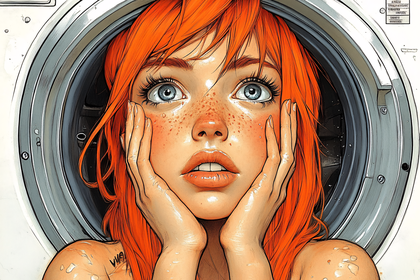 Surprised Woman in Washing Machine