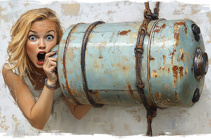 Surprised Woman Peeking Behind Cylinder