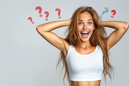 Surprised Woman with Question Marks