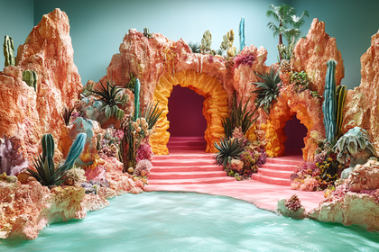Surreal Desert Oasis with Arches