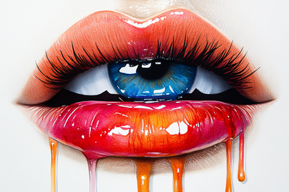 Surreal Eye Lips with Dripping Paint