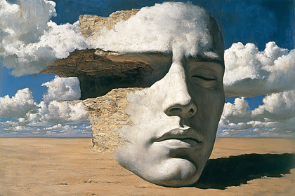 Surreal Stone Face in Desert Landscape