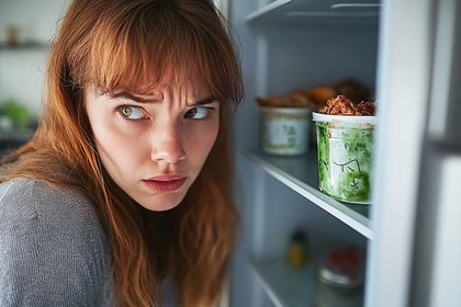 Suspicious Glance at Refrigerator Leftovers