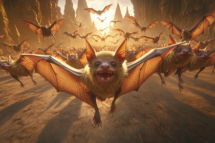 Swarm Of Bats Flying From Cave