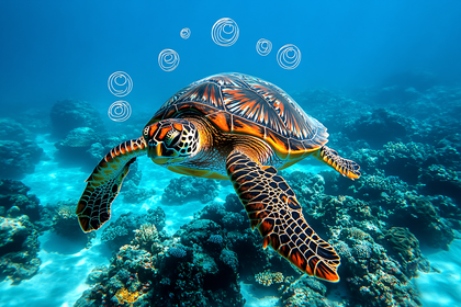 Swimming Sea Turtle In Ocean