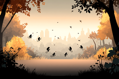 Swinging Monkeys In City Forest