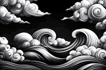 Swirling Waves and Clouds in Black and White