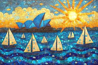 Sydney Harbor Scene with Sailboats
