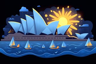 Sydney Opera House and Sailboats at Sunset
