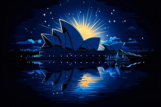 Sydney Opera House At Night With Sunburst