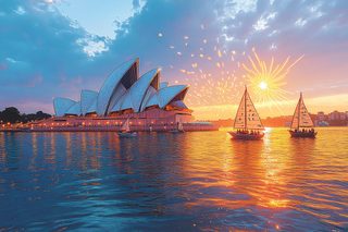 Sydney Opera House Fireworks Sunset