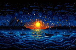 Sydney Opera House Nightscape with Sun and Sailboats
