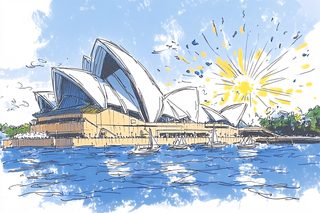 Sydney Opera House Sketch with Harbour View