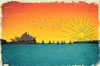 Sydney Opera House Sunset Sailboats