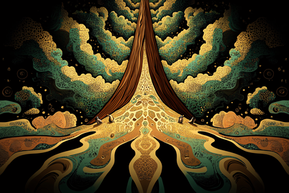 Symmetrical Abstract Landscape with Penguins