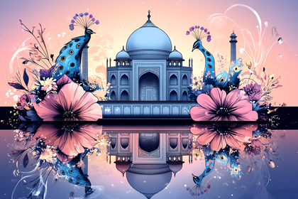 Taj Mahal And Peacock