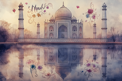 Taj Mahal Reflection With Floral Accents