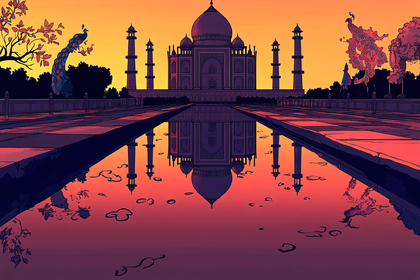 Taj Mahal Reflection With Peacock