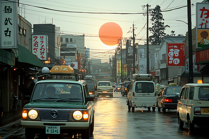Taxi Row on Wet Street