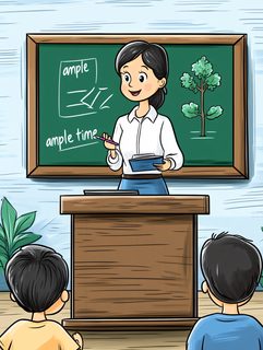 Teacher Explaining Ample Time Concept On Blackboard