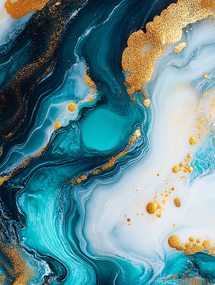 Teal And Gold Abstract Art