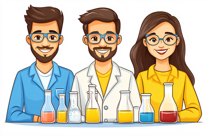 Team Of Scientists With Flasks