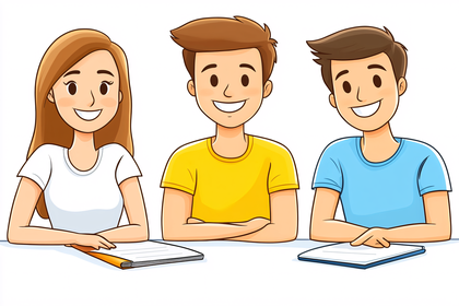 Team Of Three Cartoon People At Desk