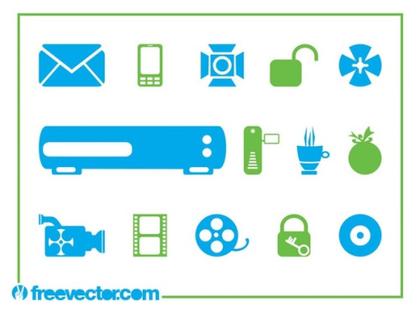 Tech Symbols and Icons Free Vector