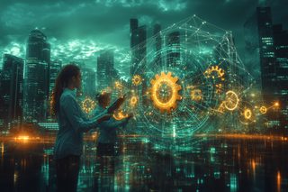 Technological Gears with Cityscape
