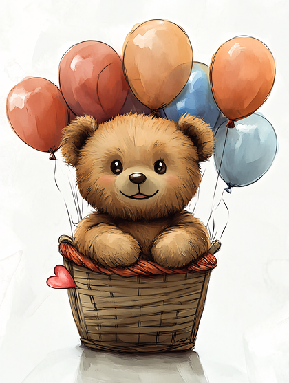 Teddy Bear In Balloon Basket
