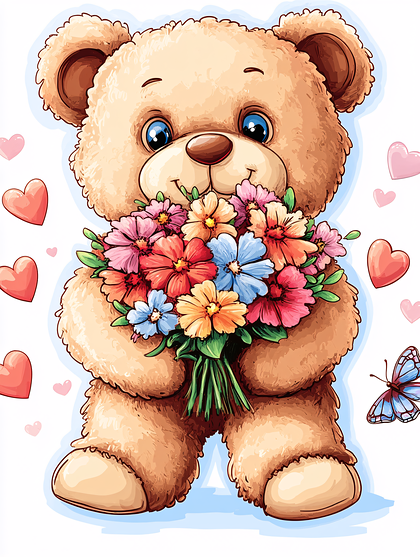 Teddy Bear with Bouquet