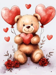 Teddy Bear with Red Hearts